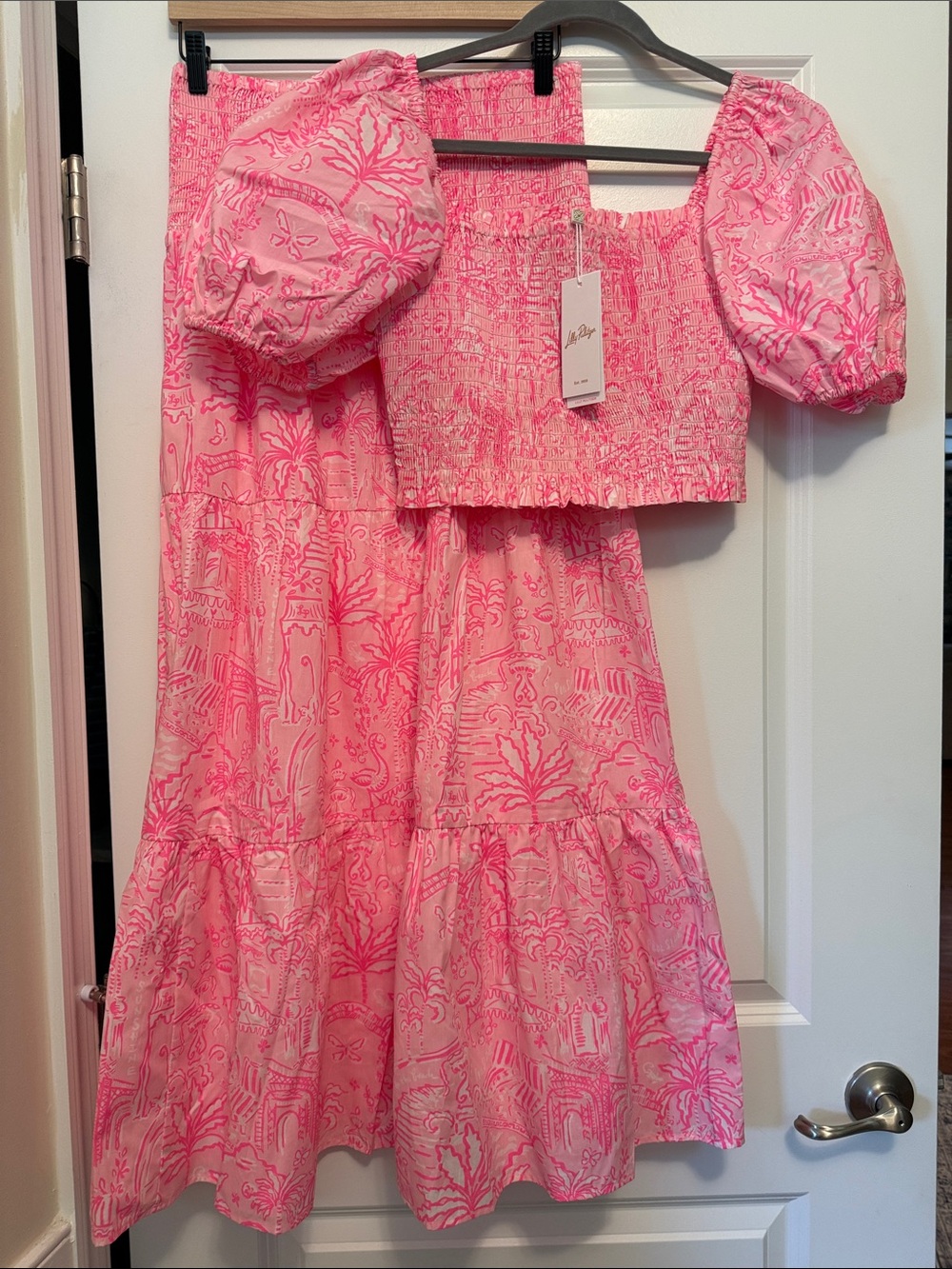 Lilly Pulitzer Pink Printed Puff-Sleeve Crop Top & Skirt - Aston Maxi  Set